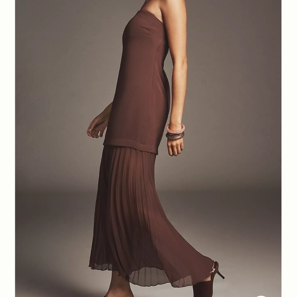 Anthropologie By Anthropologie Strapless Twofer Pleated Midi Dress - Picture 3 of 6